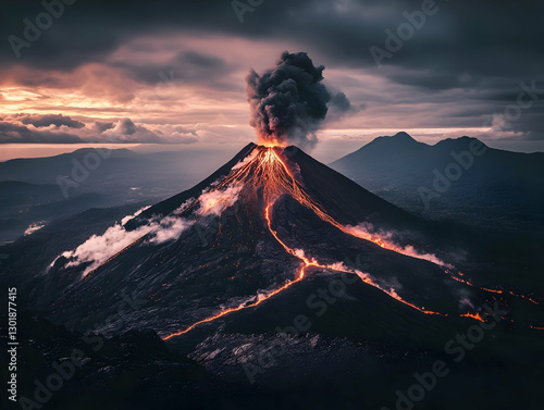 Photo Erupting Volcano Lava...