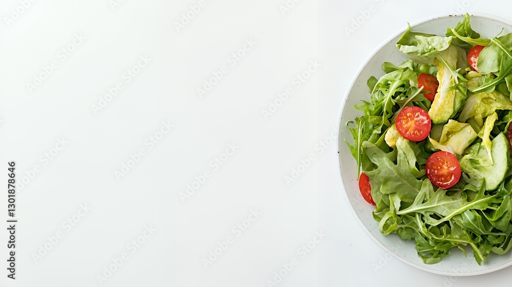 Fresh Green Salad with Avocado and Tomatoes on White Background Fresh Green Salad with Avocado and Tomatoes on White Background