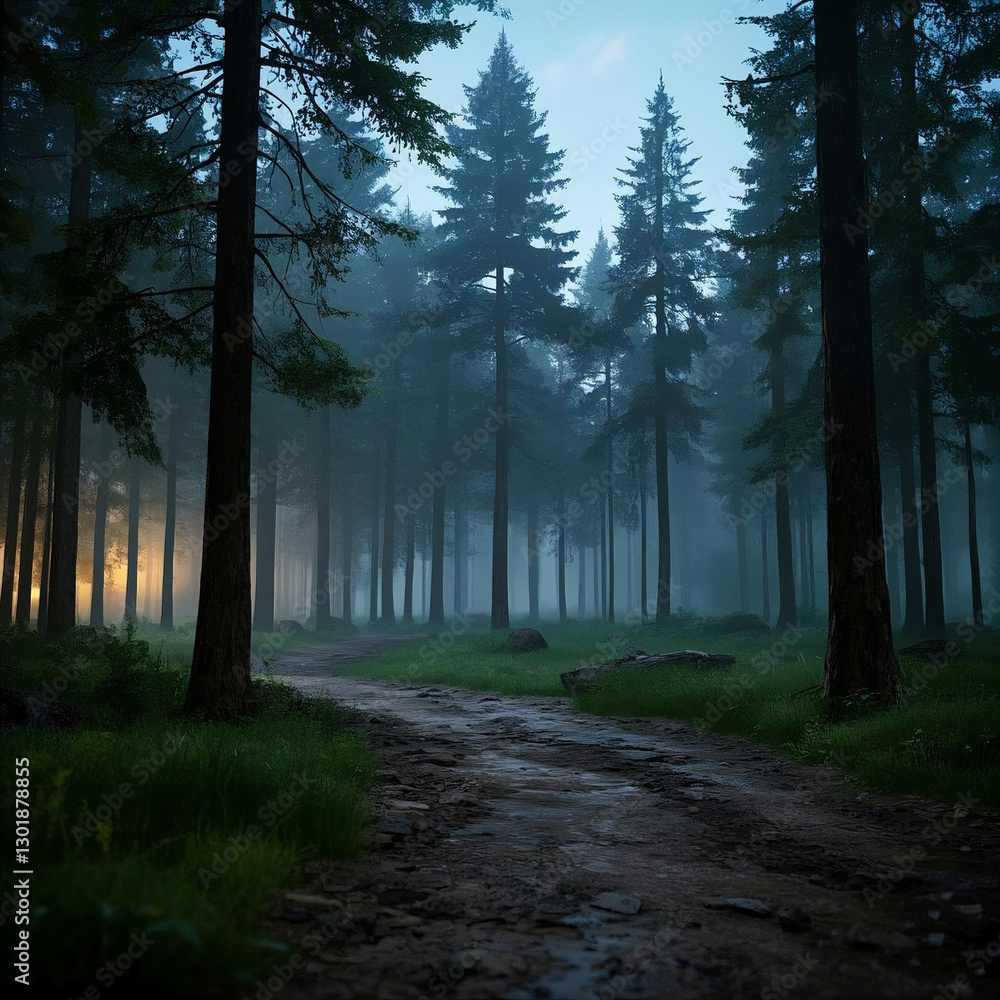 Fototapeta premium Misty Forest Path - Enchanted Woodland Scene