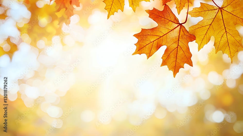 Orange and Yellow Maple Leaves with Bokeh Background Orange and Yellow Maple Leaves with Bokeh Background