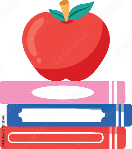 illustration of an apple on a pile of school books