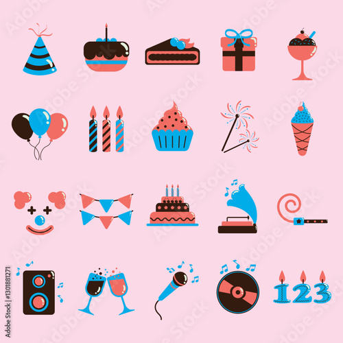 Birthday party stuff collection with flat design style