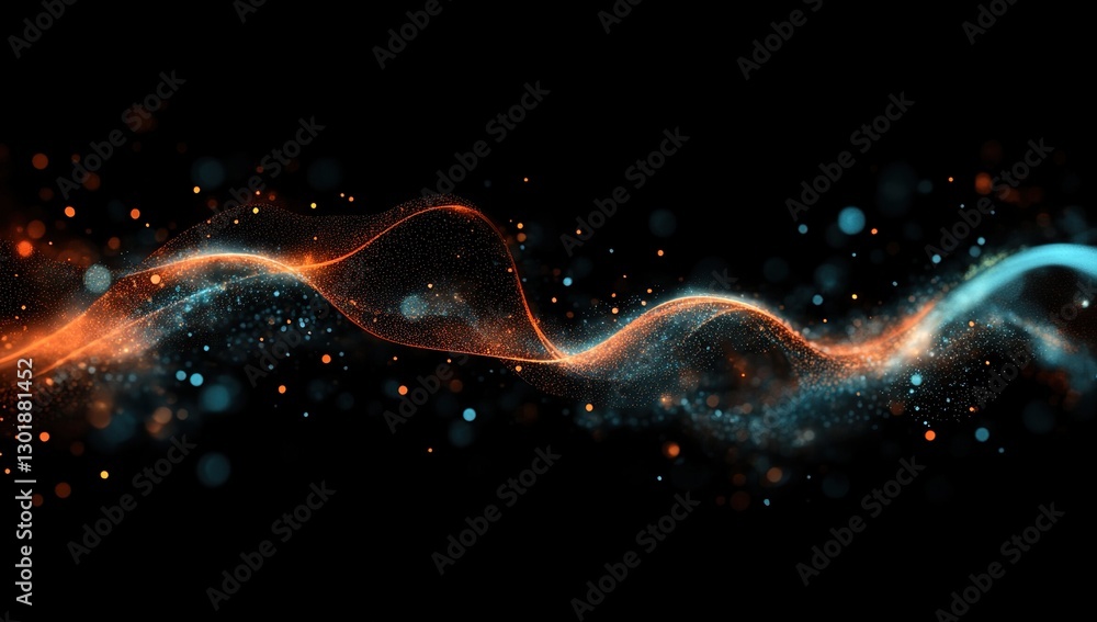 Fototapeta premium Abstract Orange and Blue Glowing Particle Waves on Black Background