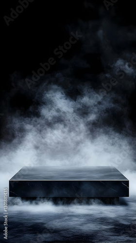 3D Render Black Marble Podi...