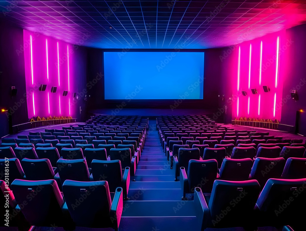 Fototapeta premium Photo Empty Cinema Auditorium Seats Screen Lighting Entertainment
