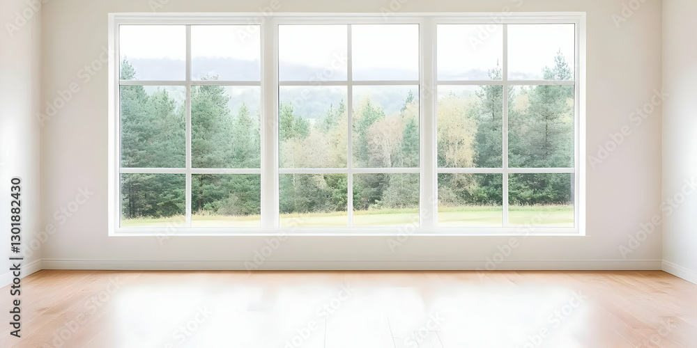 Fototapeta premium Photo Empty Room Window Forest View Hardwood Floor Interior Design