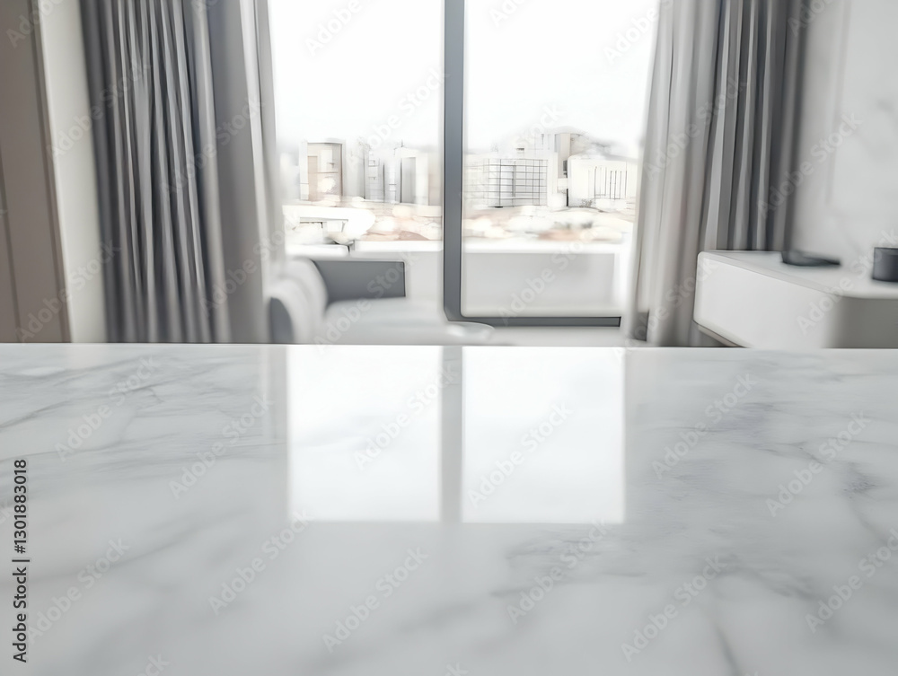 Illustration Background - Empty Marble Table Top with City View Illustration Background - Empty Marble Table Top with City View