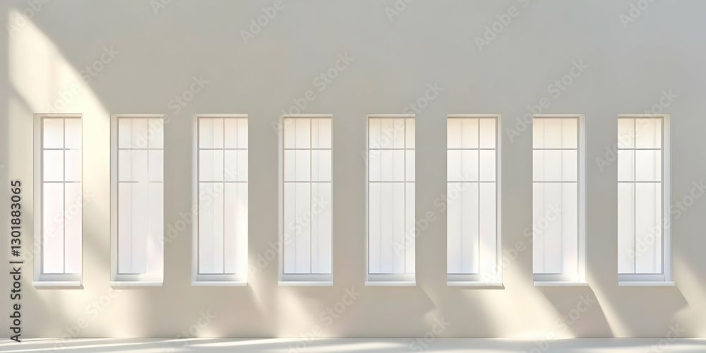 3D Illustration - Sunlight Streaming Through Tall Windows in a Minimalist Room 3D Illustration - Sunlight Streaming Through Tall Windows in a Minimalist Room