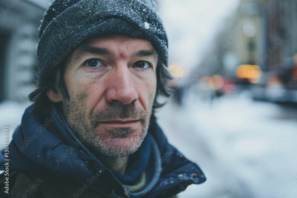 portrait of a middle-aged man on the street in winter portrait of a middle-aged man on the street in winter