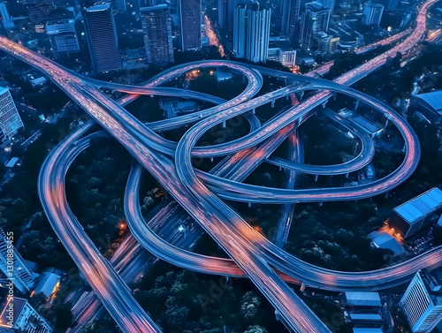 Photo Night City Highway In...