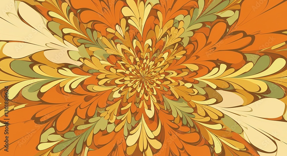 Fototapeta premium Abstract Floral Pattern Illustration with Warm Autumnal Colors and Symmetrical Design