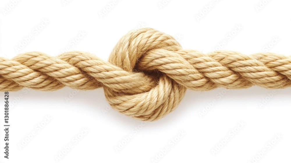 A close-up of a strong rope knotted tightly around a bulky item. A close-up of a strong rope knotted tightly around a bulky item.