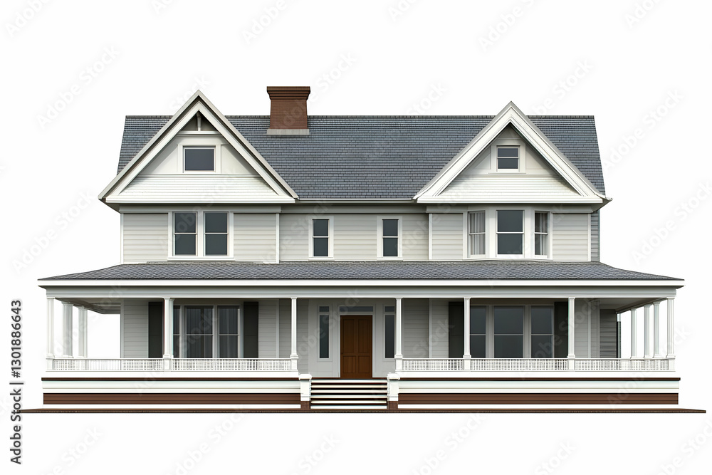3D Illustration Classic Two-Story House Architecture Porch Exterior Design Render 3D Illustration Classic Two-Story House Architecture Porch Exterior Design Render