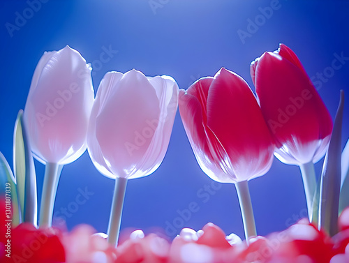 Photo Pink White Red Tulips...