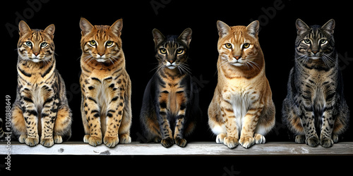 Illustration Five Cats Sitt...