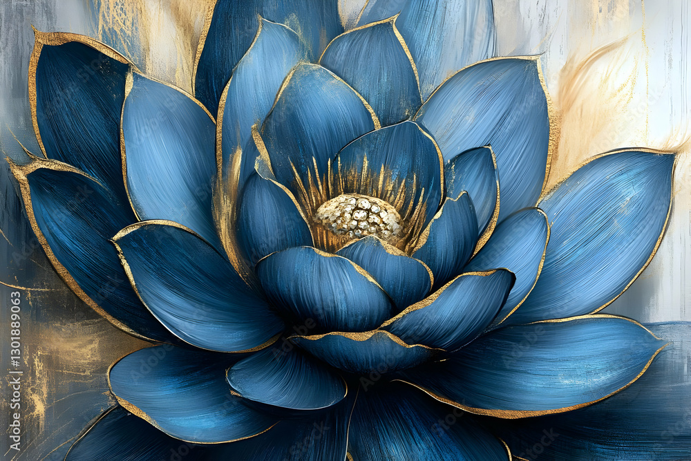 Illustration - Blue and Gold Floral, Abstract Art