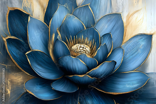 Obraz na płótnie Illustration - Blue and Gold Floral, Abstract Art w salonie