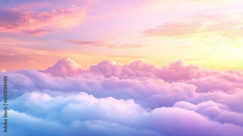Obraz premium Above clouds at sunset; blue and purple hues blending into a warm golden sky