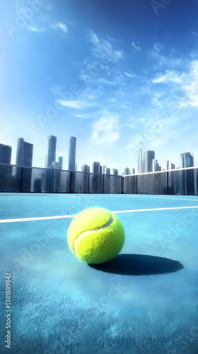 Photo Tennis Ball on Court,...