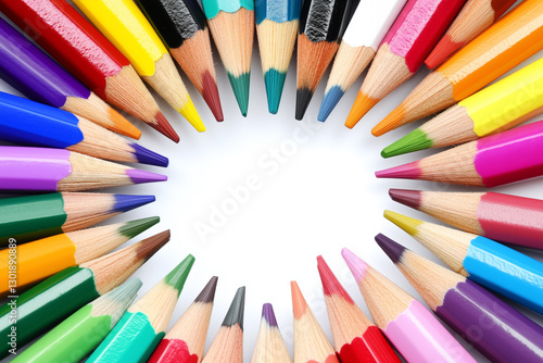 Vibrant Colored Pencils Arranged in Circle on White Background for Creative Projects