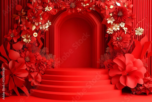 3D Illustration Red Podium ...
