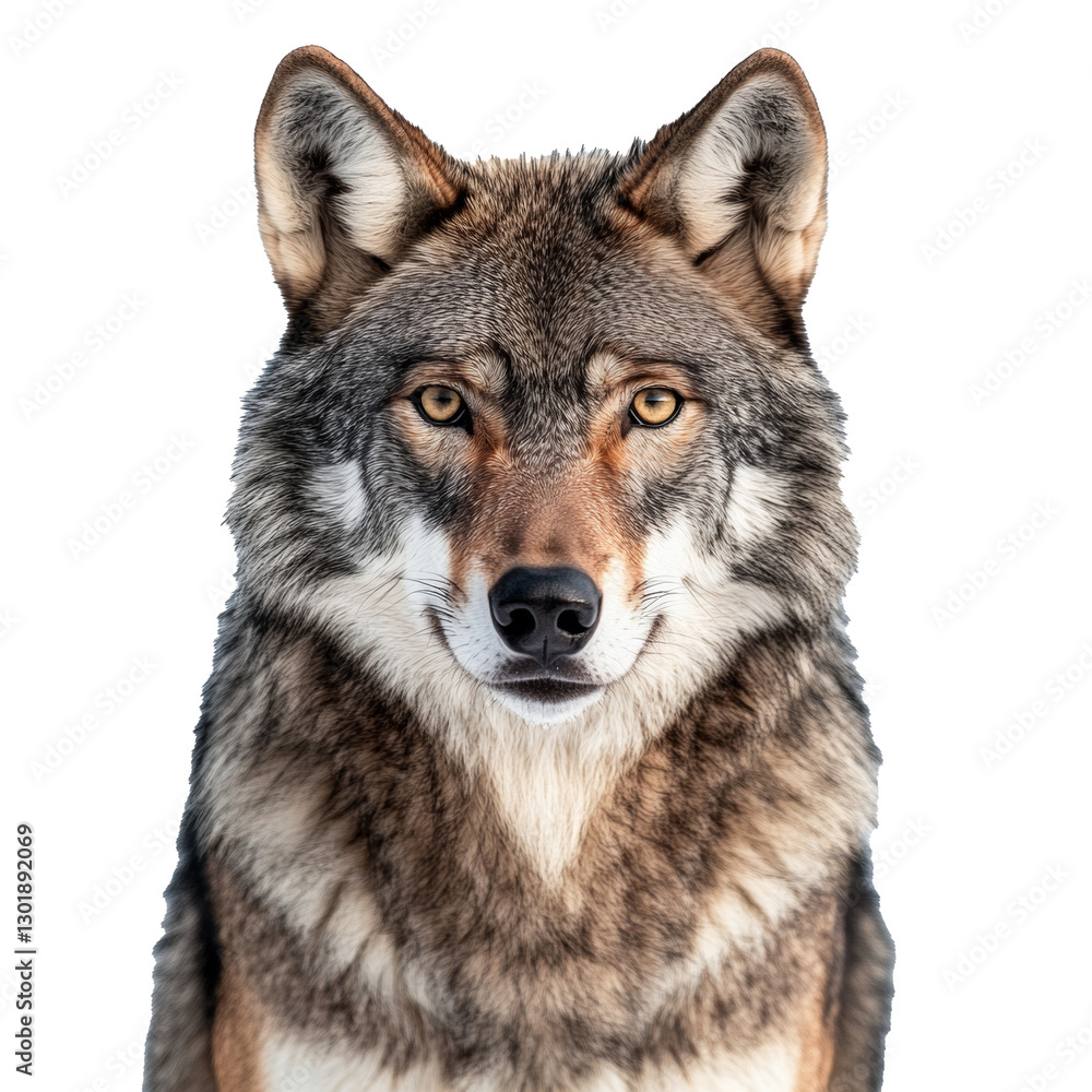 adult gray wolf looking at camera, isolate on transparent background adult gray wolf looking at camera, isolate on transparent background