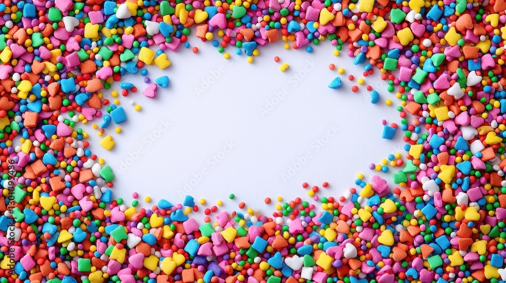 Colorful Sprinkles Frame on White Background Colorful Sprinkles Frame on White Background