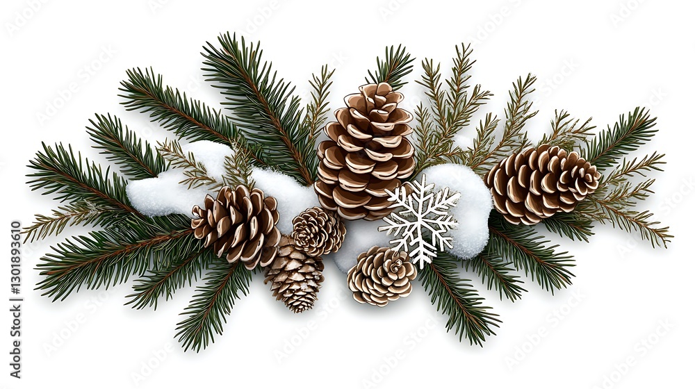Winter Holiday Arrangement: Pine Cones and Evergreen Branches on Snow AI Generated