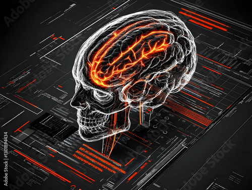 3D Illustration Brain Scan,...