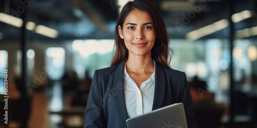 Confident businesswoman with tablet in modern office
