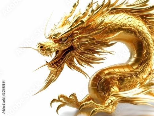 3D Golden Dragon Illustrati...