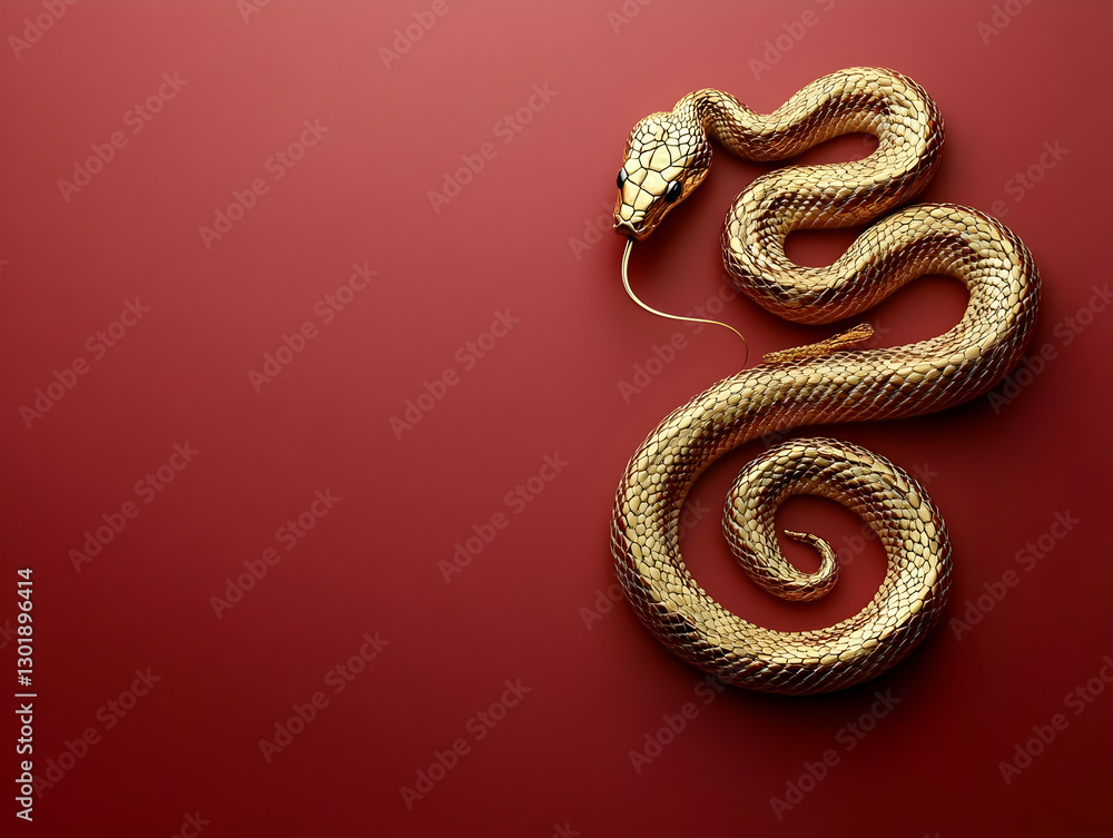 Fototapeta premium 3D Golden Snake Illustration Red Background