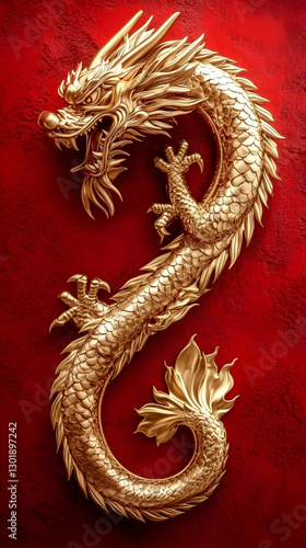 3D Golden Dragon Illustrati...