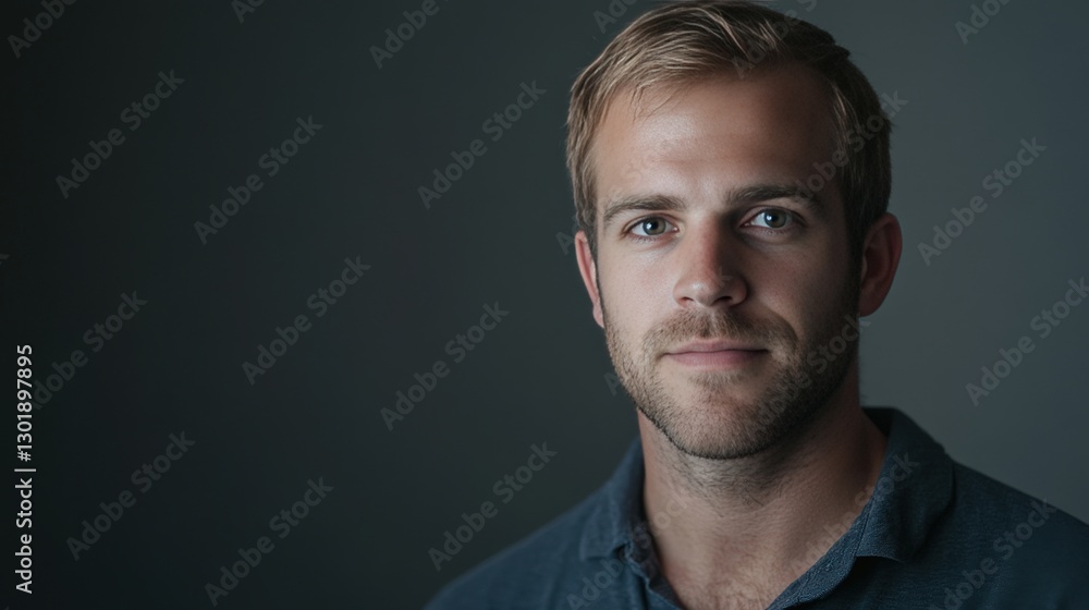 Portrait of a Confident Young Man with a Calm Expression Against a Dark Background Portrait of a Confident Young Man with a Calm Expression Against a Dark Background
