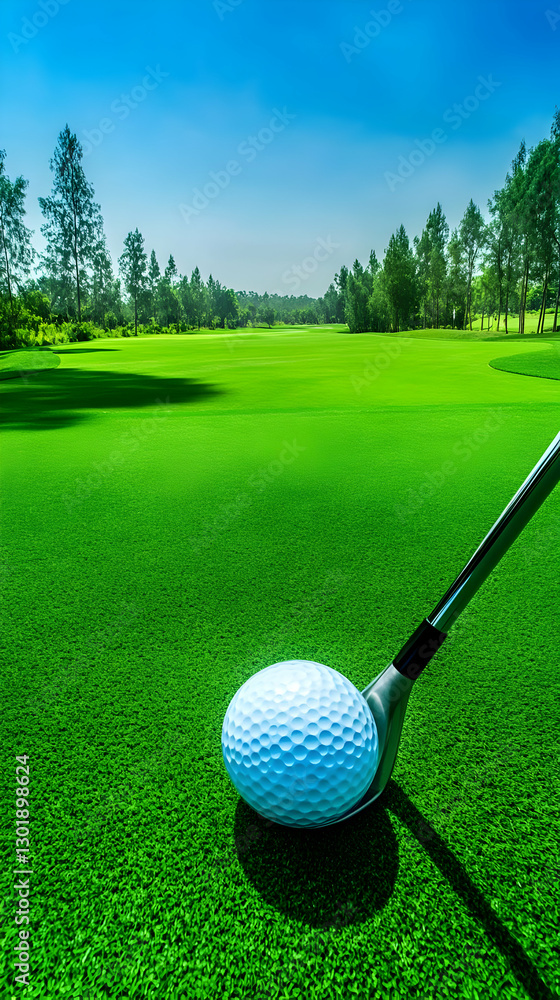 Fototapeta premium Realistic Image - Golf Ball on Lush Green Course, Ready for Swing