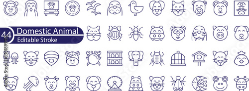 Line icons about Domestic Animal. Editable vector stroke.