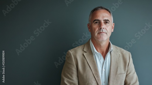 Confident Middle-Aged Man in Business Attire Against a Neutral Background