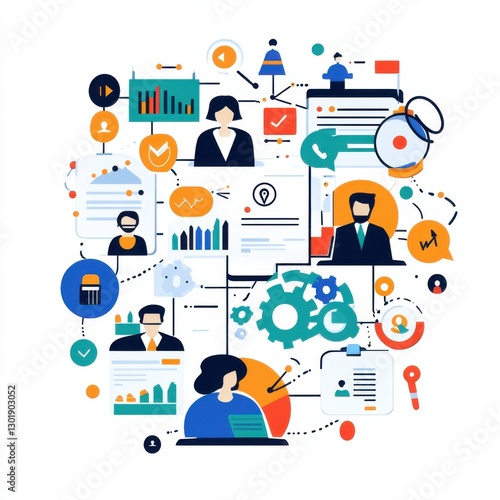 Wallpaper Mural An individual customer strategy illustration with tailored service icons and rising metrics, flat vector style, professional palette, isolated on white background. Torontodigital.ca