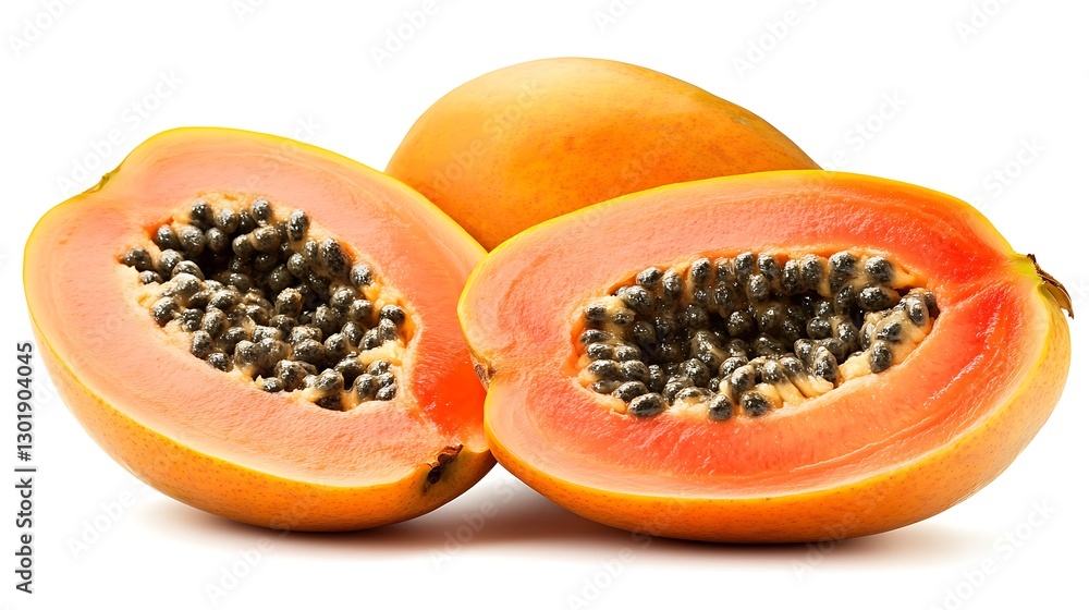 a papaya cut in half a papaya cut in half