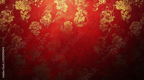Red Background With Golden Floral Design