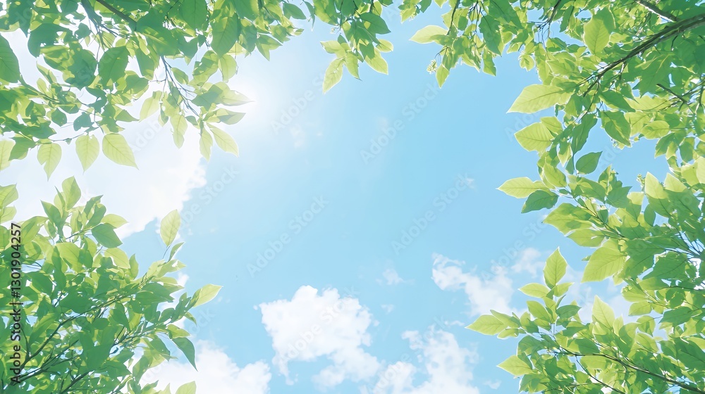 Bright Sunlight Through Green Leaves and Blue Sky