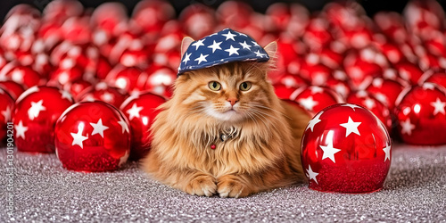 Photo Fluffy Cat Red Orname...