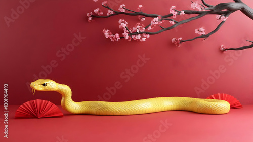 3D Illustration Golden Snak...
