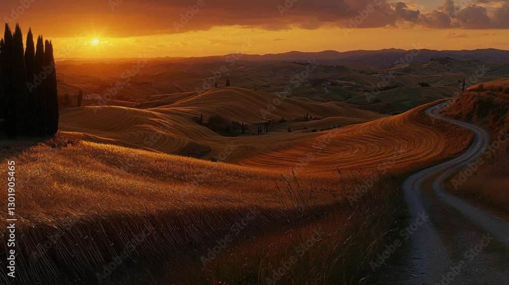 Obraz premium Sunset over winding road