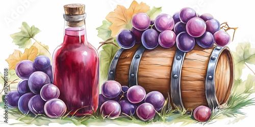 Illustration Grapes Wine Ba...