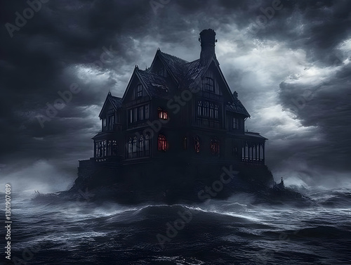 Illustration Dark House Oce...