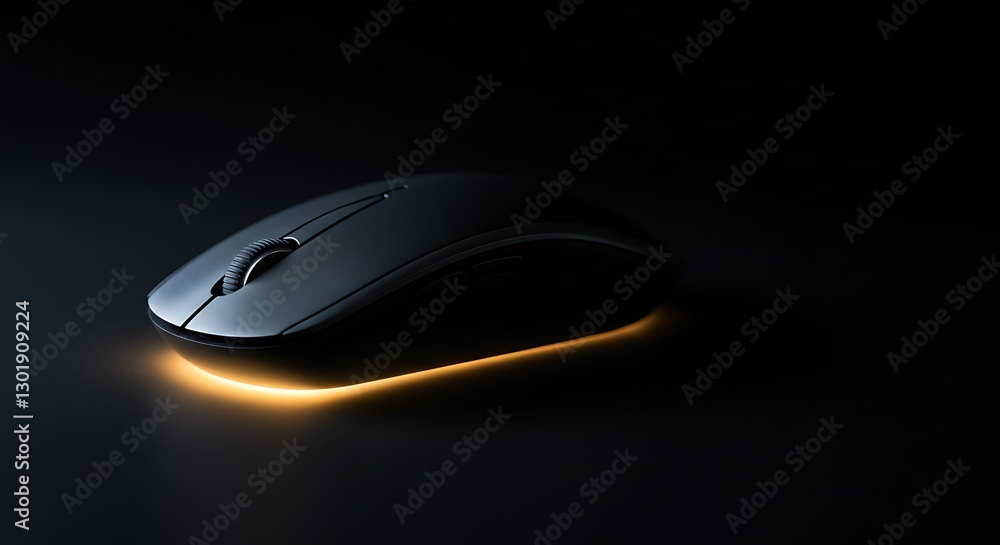 Wireless Computer Mouse with Golden Light on Dark Surface - Technology Wireless Computer Mouse with Golden Light on Dark Surface - Technology