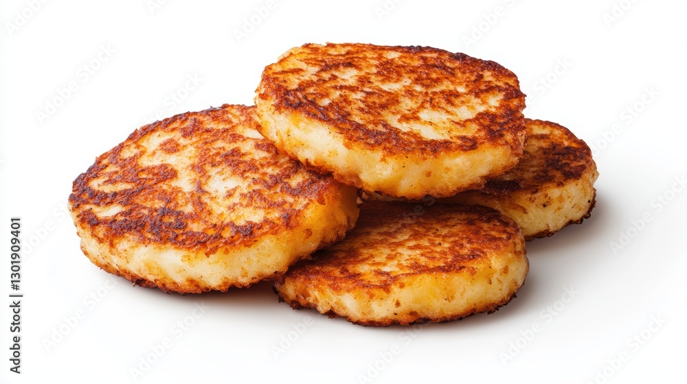 Crispy golden potato cakes stacked together, showcasing a delicious texture perfect for breakfast or a savory snack. Crispy golden potato cakes stacked together, showcasing a delicious texture perfect for breakfast or a savory snack.