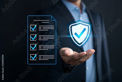 Cybersecurity protection concept with secure data lock shield, ensuring online data privacy and safety, business technology solutions for security. photo