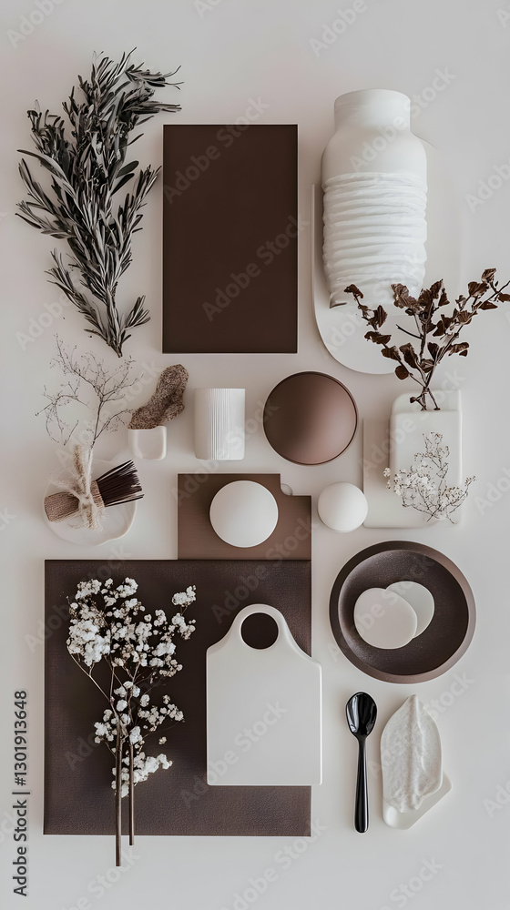 Photo Still Life Composition, Brown, White, Beige